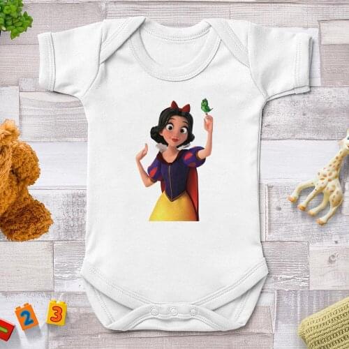 2021 New Baby Rompers Short Sleeve White Snow White Funny Disney Princess Printing Newborn Jumpsuits Infant Bodysuit For Babies