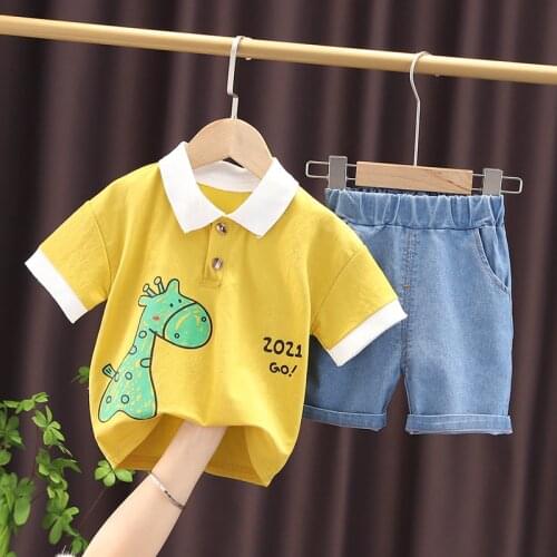 Summer Kids Cotton Clothes Children Cartoon Giraffe T Shirt Shorts 2Pcs/Set Baby Boy Fashion Toddler Tracksuits 1 2 3 4 5 Years