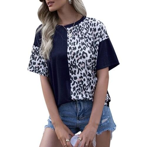 Leopard Print T-shirt For Women Summer Patchwork Short Sleeve O-neck Office Lady Casual Plus Size T Shirt Tops Fashions 2021