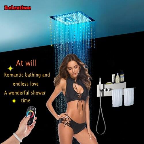Crystal Pendant LED Ceiling Rain Shower Head Chrome Concealed Bathroom Shower Faucet Wall Mount Shower Set Mixers Tap Handshower