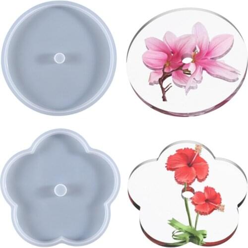 Coaster Crystal Epoxy Resin Mold Flower Round Tray Acrylic Tube Silicone Mould Home Decoration Crafts Cup Mat Making Tools