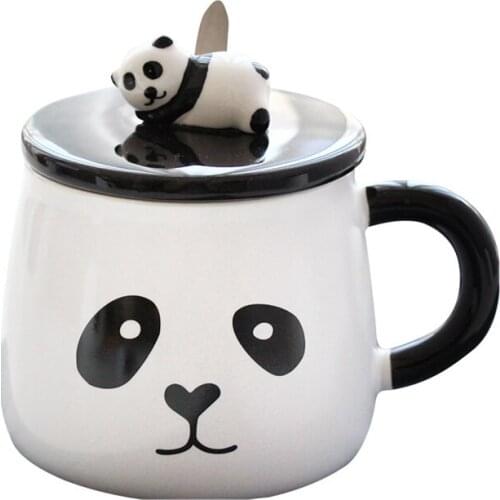 Ceramic Personality Milk Mug Cute Panda Cup with Lid Spoon Office Coffee Mugs Tumbler Creative Breakfast Kids Cartoon Cups