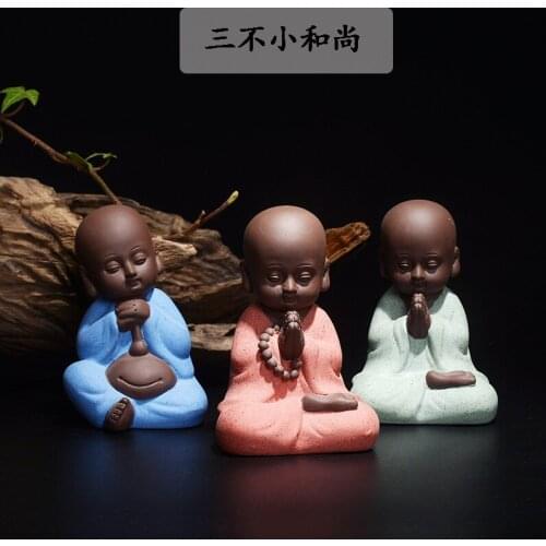 Ceramic buddha statues purple sand monk colorful sand pottery tea pet home decoration ornaments figurines teasim