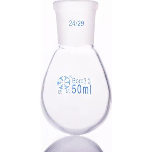 Flask eggplant shape,short neck standard grinding mouth,Capacity 50ml and joint 24/29,Eggplant-shaped flask