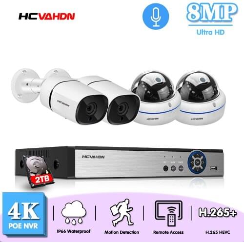 4K Ultra HD 8MP POE NVR Kit Street CCTV Audio Record Security System IP Camera Outdoor Home 4CH Video Surveillance Camera Set