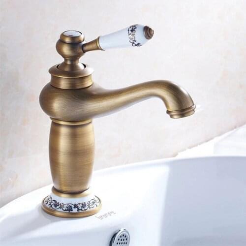 Free shipping Popular antique bathroom basin faucet with single holder gold bathroom basin mixer tap of hot cold kitchen faucet