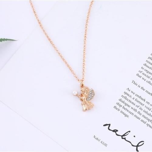 Makersland Angel Necklace Gold Color Cute Angel Pendant Cherub Winged Neckalce For Women Girls Trendy Christ Religious Jewelry