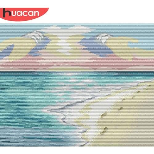 HUACAN Embroidery Landscape Needlework Sets Cross Stitch Sea White Canvas 11CT 14CT DIY Gift Kits Home Decoration
