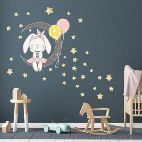 150x200 CM Kids Baby Room Wall Sticker Yellow Stars And Rabbit Elegant Design Pleasing Appearance Quality Wall Adhesive 2021 Trend