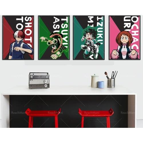 Popular Japanese Anime My Hero Academy Set Style Childrens Room Poster Painting Anime Character Oil Painting, Decoration, Anime