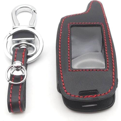 New A9 LCD Remote Controller Keychain Leather Cover For Two Way Car Alarm StarLine A6 A9 A8 A4 Key Case Holder