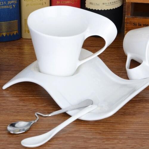 Creative wavy ceramic elegant coffee cup and fancy European small saucers set 200ml coffee cup WJ111230