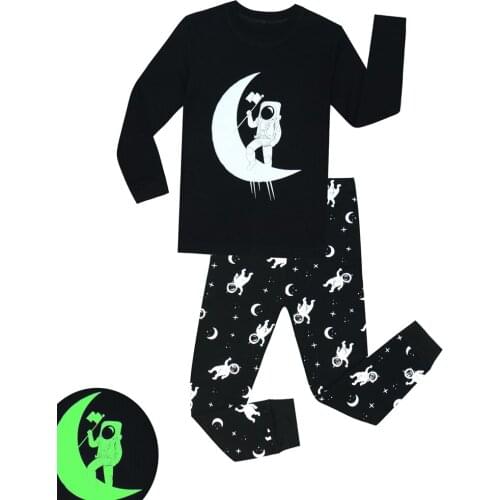 Autumn Cotton Pajamas Sets Baby Kids Glow In The Dark Home Clothes Boy Astronaut Pyjamas Animal Full Sleeve Nightwear Suit