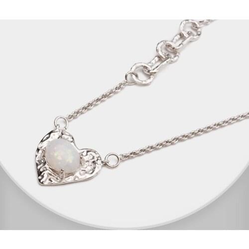Opal stone handmade chain necklace high quality heart shape pendant choker for girl party jewelry with box