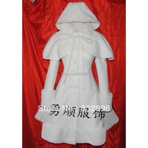 Lolita Princess Coat White Wool Winter Coat & Cap & Cappa Girls Winter Coats Brand Long Winter Coat