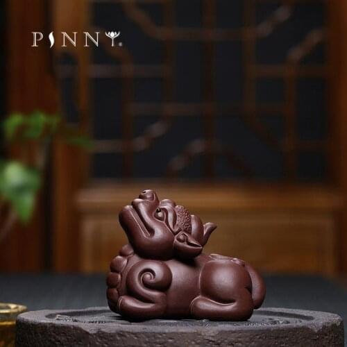 PINNY Purple Clay Lucky Brave Troops Tea Pet Yixing Zisha Pi Xiu Home Decor Statues Ceramic Mascot Tea Ceremony Ornaments