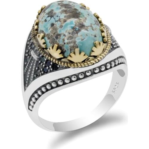 Genuine Natural Stone Men Ring 925 Sterling Silver Vintage Black Zircon Stone Thai Silver Ring for Women Men Turkish Jewelry