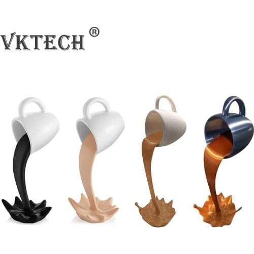 Resin Floating Coffee Cup Sculpture Pouring Liquid Mug Table Home Decor Floating Spilling Coffee Cup Sculpture Kitchen Deco