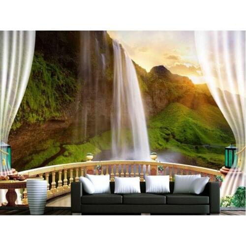 Custom 3d wallpaper Balcony blue sky white clouds waterfall background wall custom photo murals 3d landscape wallpaper