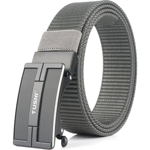 Casual Belt For Men Youth Outdoor Tough Nylon Strap Metal Automatic Buckle Trouser Belt Black Canvas Waistband 120CM Adjustable