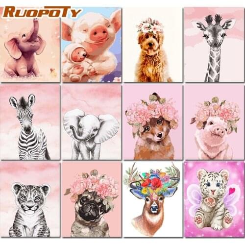 RUOPOTY 60x75cm DIY Frame Painting By Numbers Kits Pink Animal Paint By Numbers Kits Unique Diy Gift For Adult Children