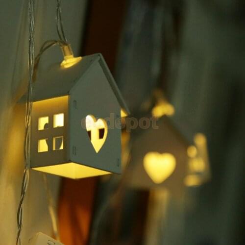 Romantic Wedding Party Decor String Lights with 10 Wood House Shape Bulbs Party Supplies for Home hotel business building
