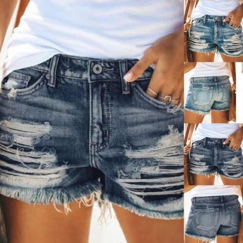 Women Denim Shorts Casual Summer Sexy Jeans High Waist Slim Hole Shorts Jeans Shorts Feminino Outside Blue Female Shorts Loose