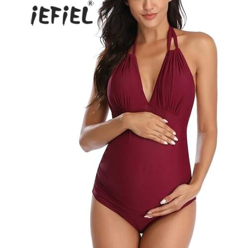 Maternity Swimwear One Piece Halter V Neck Pregnancy Monokini Swimsuits Pregnant Woman Bikini Bathing Suit Tankinis Beachwear