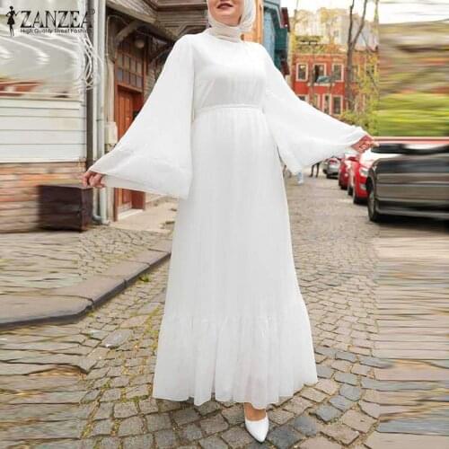 Vintage Muslim Dress Women Spring Sundress ZANZEA 2021 Casual Flare Sleeve Maxi Vestidos Female Abaya Hijab Robe Femme Oversized