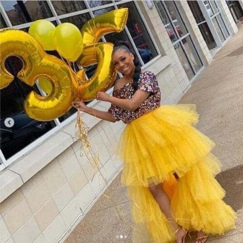 Women Adult Skirts Birthday Shoot Party Wear Yellow Skirt faldas Tulle Maxi Skirt For Women High Low