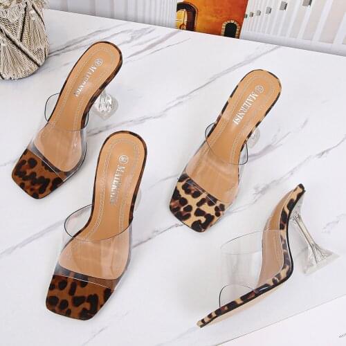 BaoYaFang 2020 New Arrival Clear PU Summer Sandals strange High heels Girls Sandals shoes woman super big size Leopard Sandals