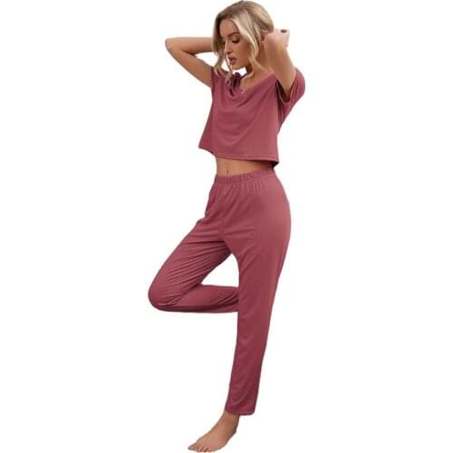 2 Two Piece Set Women Ribbed O Neck Y2K Crop Top and Long Pants Set Sexy Autumn Short Sleeve Tracksuit Women Conjunto Feminino