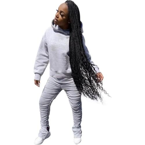 Womens Fashion Casual Suit Drop Shoulder Sleeve Hooded Pullover Pleated Pants Sports Suit Thickened Sweater Fabric 2 Piece Set
