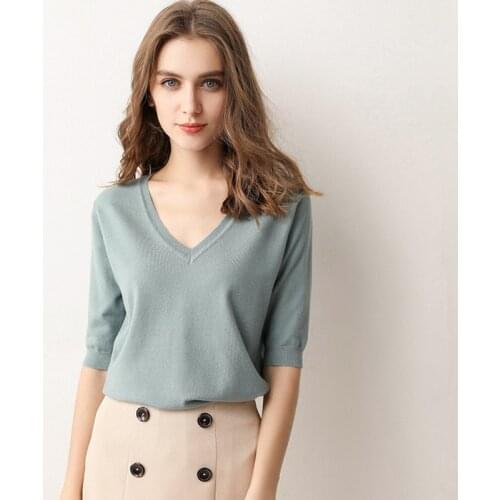 Fashion Loose All-Match Knitted Pullovers Solid V-Neck Short Sleeve Women Autumn Sweater Plus Size Streetwear Casual Pull Femme