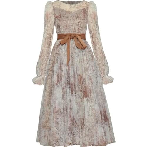 Runway New 3 colors Hubble-bubble sleeve Elegant Printed Dress Womens Dress 210219MZ01