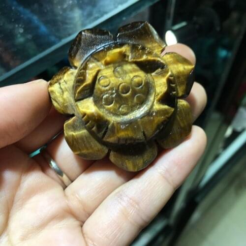 1pcs natural tiger eye quartz crystal hand carving lotus flower figurine reiki healing crystals gemstone holy and pure symbol