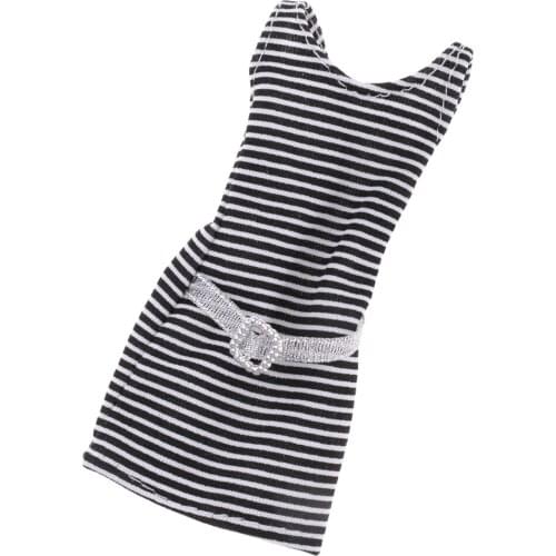 2x Fashion Doll Clothes Striped Dress Skirt Costume with Belt for Barbie Dolls