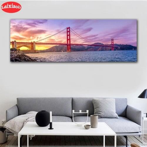 Diamond Painting Sunset seascape bridge landscape Full Drill Square DIY Diamond Embroidery Cross Stitch Mosaic round Home Decor