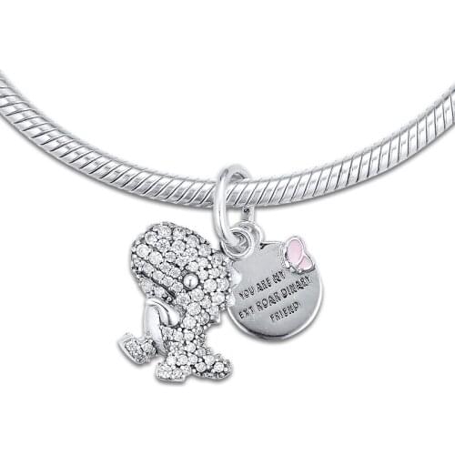 Fits for Pandora Charms Bracelets 100% Sterling Silver Jewelry Pave Dinosaur Beads with Clear CZ Free Shipping