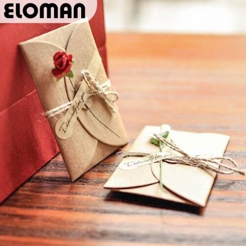ELOMAN 5PCS/Lot Kraft paper envelope for wedding invitations flower envelope