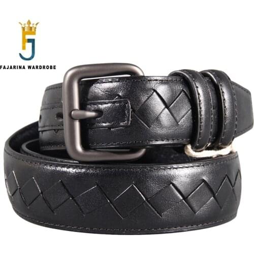 FAJARINA Mens Designer Quality Woven Fashion Cow Genuine Leather Belts Accessories Retro Pin Buckle Belt for Men N17FJ919