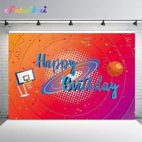 Basketball Backdrop Photography Happy Birthday Party Banner Background Booth Boy Colourful Hoop Ribbons Dots Circle Decorations