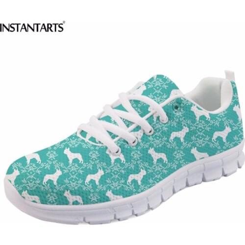 INSTANTARTS Fashion Women Flats Cute Bulldog Puppy Print Spring Autumn Casual Light Lace-up Sneakers Shoes Girl Tenis Feminino