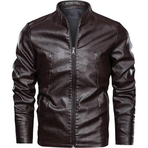 New Spring Leather Jacket Men Autumn Stand Collar Motorcycle Leather Jacket Male Casual Zippers Coat Black Brown