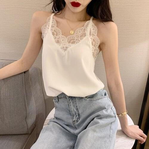 Summer Lace V Neck Tops for Women 2021 Sexy Silk Top Tank Women Slim Sexy Sleeveless Shirt Womens Basic Camisole Halter Tank Top