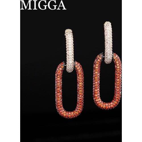 MIGGA 4 Colors Micro Paved Cubic Zircon Link Pendant Hanging Earrings for Women Luxurious Party Jewelry