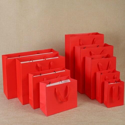 1PC Multisize Red Kraft Paper Bag Christmas Party Gift Paper Bags Wedding Birthday Candy Favor Multifunction Gift Bags Reusable