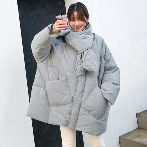 Trendy New Winter Jacket Women 90% Duck Down Coat With Scarf Loose Warm Parkas Female Medium Long Down Overcoat