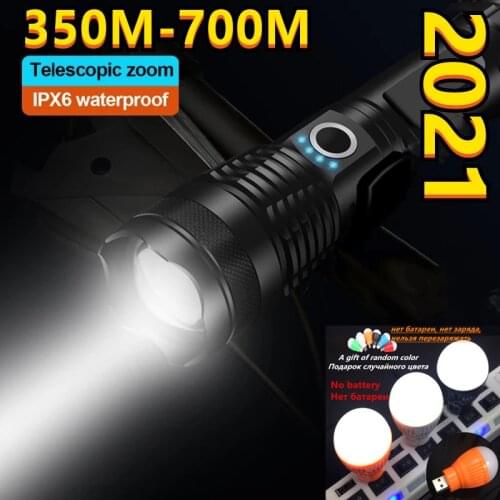 4500000LM Powerful LED Flashlight 700M USB Recharge Zoom Torch IPX-6 Waterproof Tactical XHP50 Flash Light by 26650/18650
