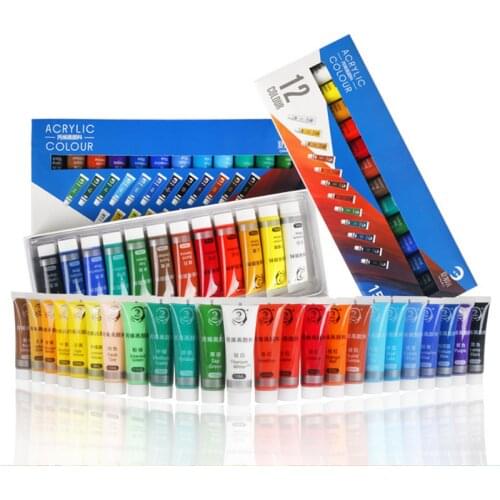 Acrylic Paint Set of 12/24 Colors Painting Supplies 15ml Tube Non-Toxic Acrylic Paints for Beginners and Professional Artists